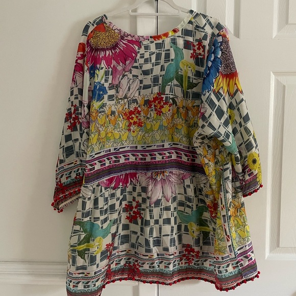 Johnny Was Theda Silk Tunic Top Sunflower Yellow Purple Boho 1X - Picture 4 of 8